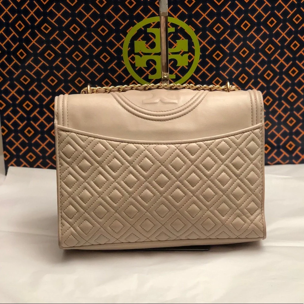 Tory Burch Soft Pink Quilted Leather Crossbody with Gold Chain